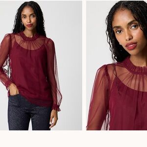 J. Crew Burgundy Sheer Blouse